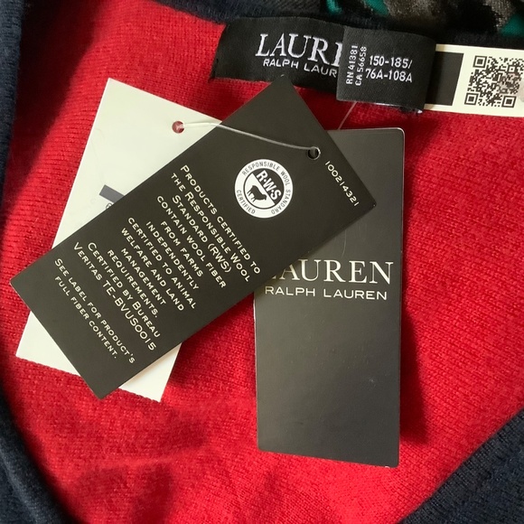 Lauren Ralph Lauren Intarsia-Knit Two-Tone Poncho Navy Red One Size Plus - Picture 14 of 16